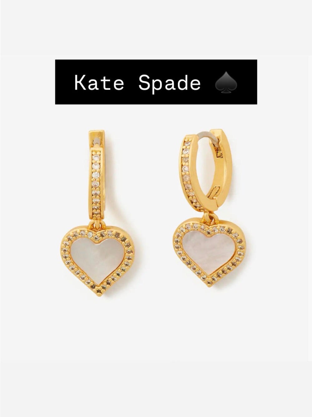 kate spade Gold Hoop Earrings with Mother-of-Pearl Heart Drops